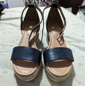 Girl's Women's Navy Blue Wedge Sandals Shoes with Straps